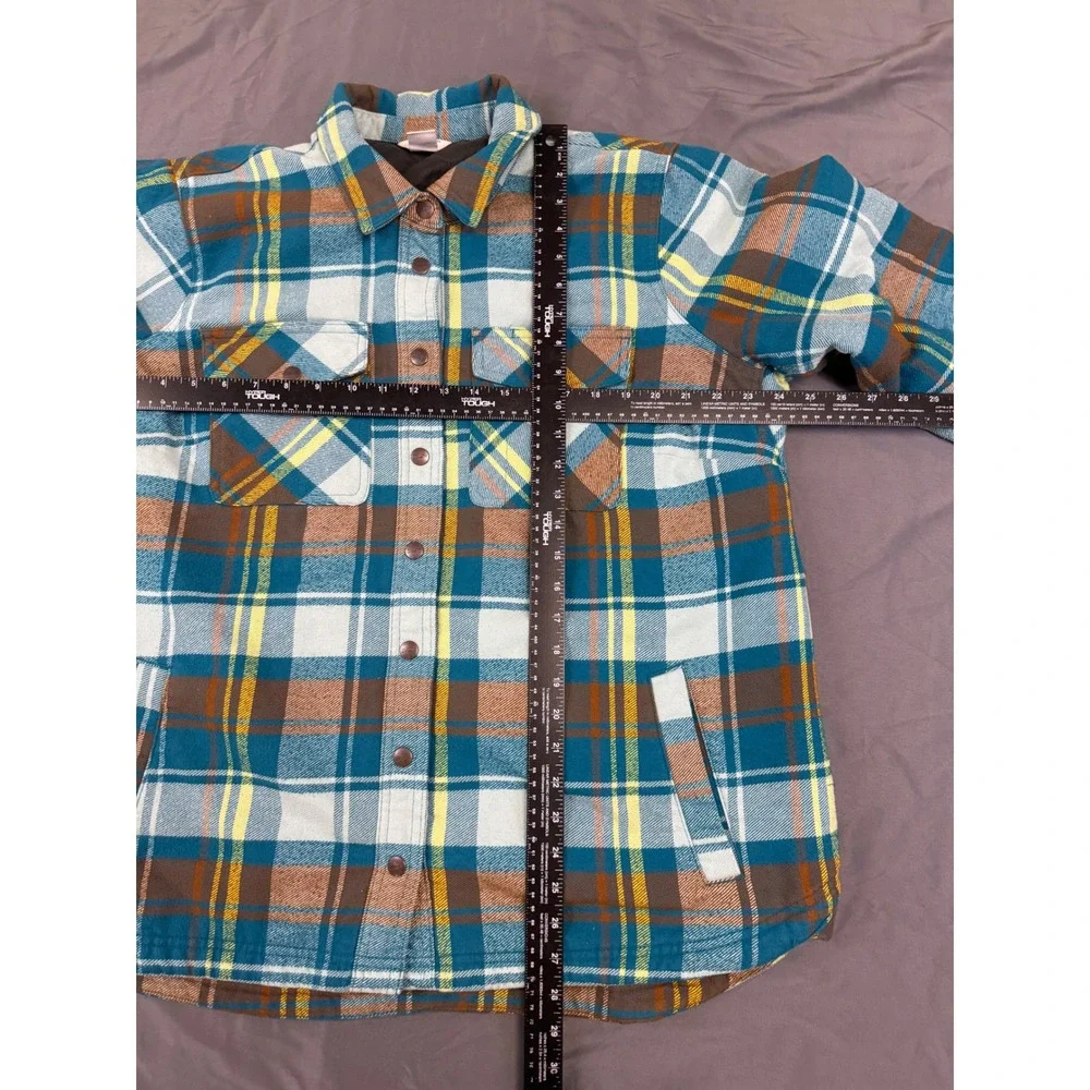 Duluth Trading Co Womens XL Quilted Flannel Shirt Jacket Plaid Teal 80725 BHU